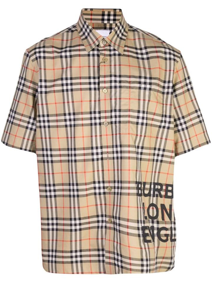 Burberry Logo Print Checked Shirt - Neutrals