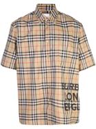 Burberry Logo Print Checked Shirt - Neutrals