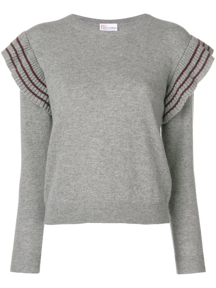 Red Valentino Cropped Sweater With Pleated Trim - Grey