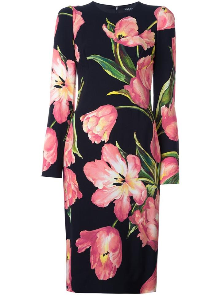 Dolce & Gabbana Tulip Print Dress, Women's, Size: 36, Black, Viscose/silk/spandex/elastane