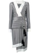 Etro Striped Wrap Dress, Women's, Size: 42, Black, Silk/polyester/acetate