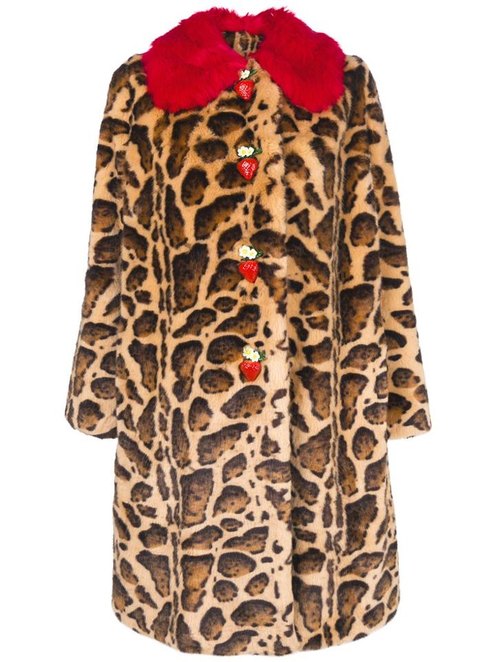 Dolce & Gabbana Faux Fur Contrast Collar Coat - Brown