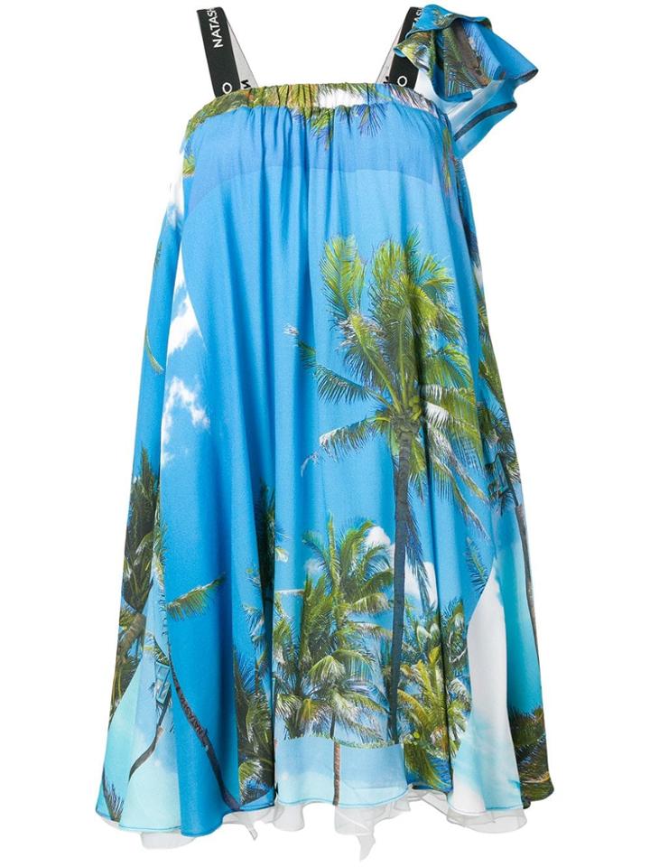 Natasha Zinko Palm Trees Print Mini Bell Dress - Blue