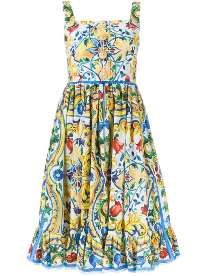 Dolce & Gabbana Majolica Print Flared Dress, Women's, Size: 42, Cotton