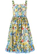 Dolce & Gabbana Majolica Print Flared Dress, Women's, Size: 42, Cotton