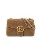 Gucci Taupe Gg Marmont Velvet Medium Shoulder Bag - Brown