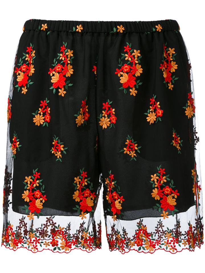 Philosophy Di Lorenzo Serafini - Embroidered Floral Shorts - Women - Polyester - 44, Black, Polyester