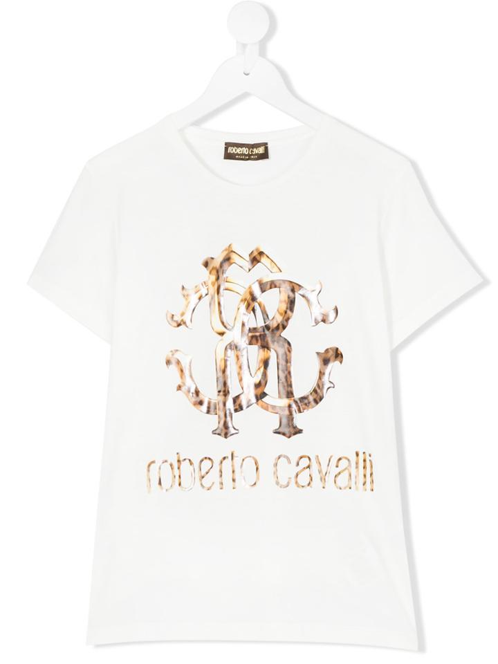 Roberto Cavalli Kids Leopard Logo Print T-shirt - White