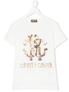 Roberto Cavalli Kids Leopard Logo Print T-shirt - White