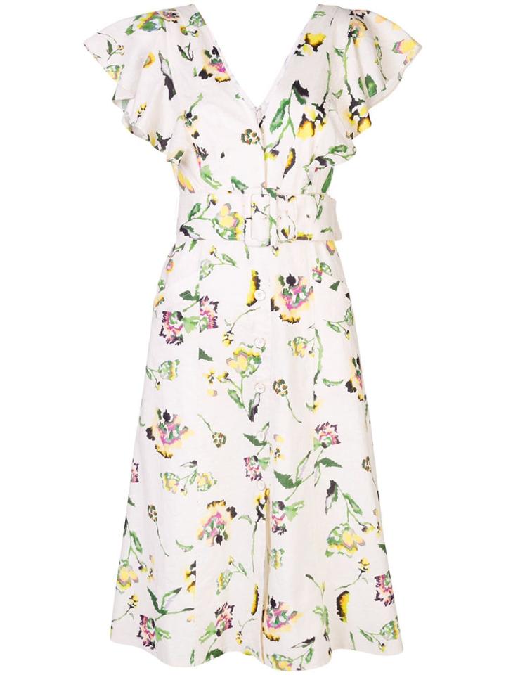 Tanya Taylor Inez Floral Midi Dress - Neutrals