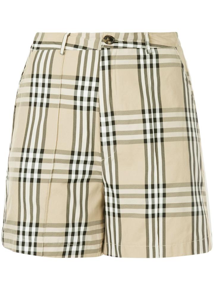Andrea Crews Snap Button Checked Shorts - Brown