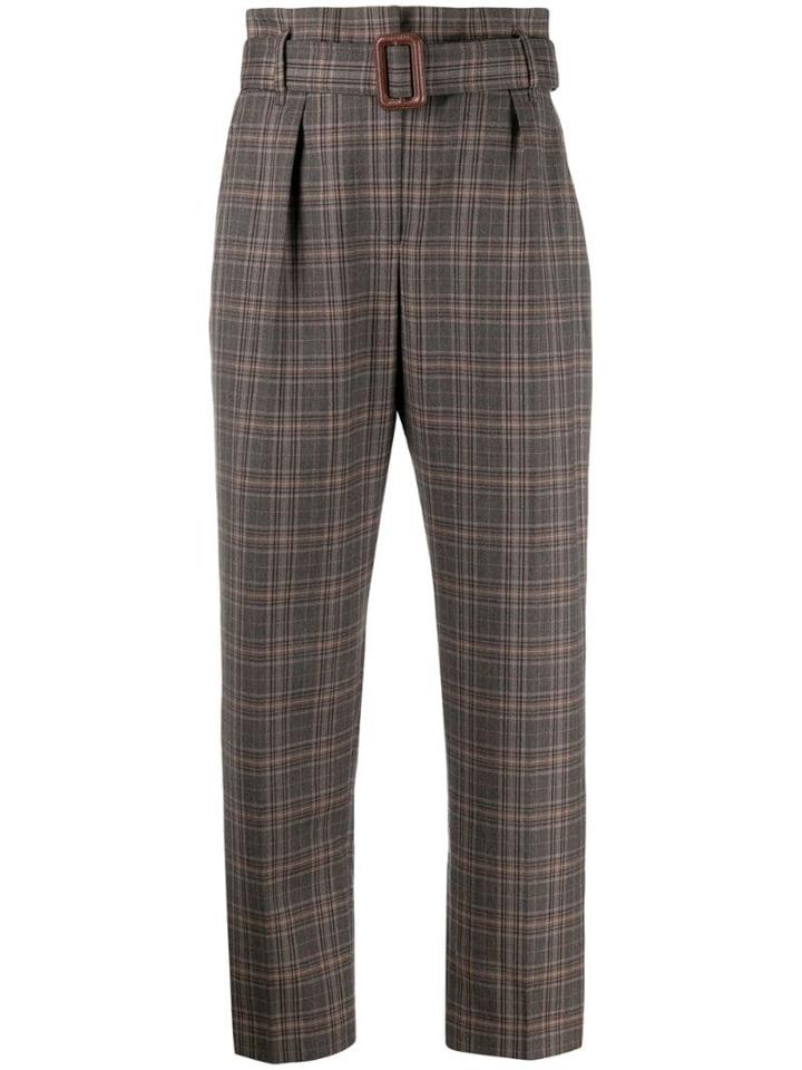 Brunello Cucinelli Belted Checked Trousers - Brown