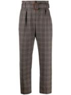 Brunello Cucinelli Belted Checked Trousers - Brown