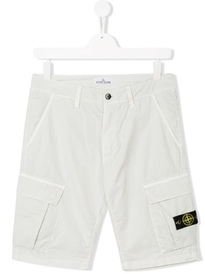 Stone Island Junior Teen Bermuda Cargo Shorts - White