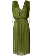 Elena Makri Plunge Pleated Dress - Green