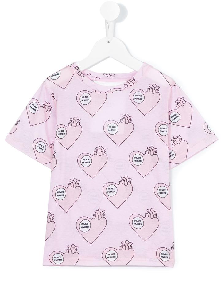 Caroline Bosmans Peacemaker Print T-shirt, Girl's, Size: 6 Yrs, Pink/purple