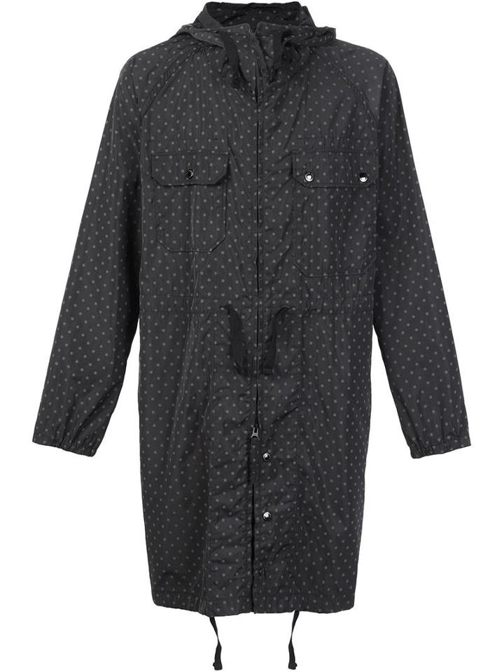 Engineered Garments Polka Dots Hooded Coat, Men's, Size: Large, Black, Polyester
