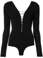 T By Alexander Wang Lace-up Detail Bodysuit, Women's, Size: Xs, Black, Spandex/elastane/modal/modal
