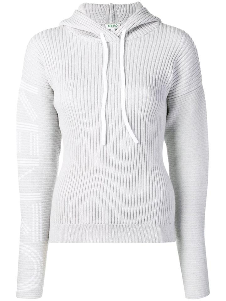 Kenzo Hooded Ribbed Knit Sweater - Grey