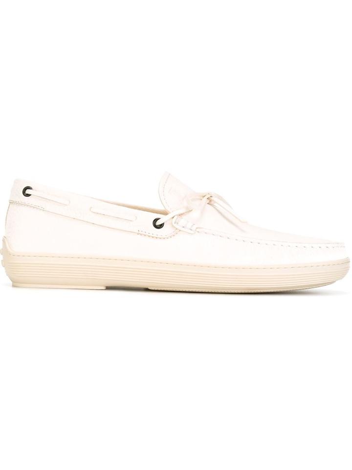 Tod S Rubber Sole Deck Shoes, Men's, Size: 41, White, Leather/rubber