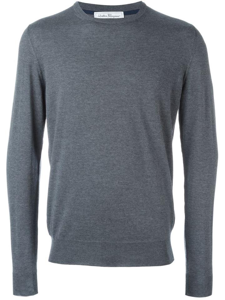 Salvatore Ferragamo Crew Neck Jumper, Men's, Size: Medium, Grey, Virgin Wool