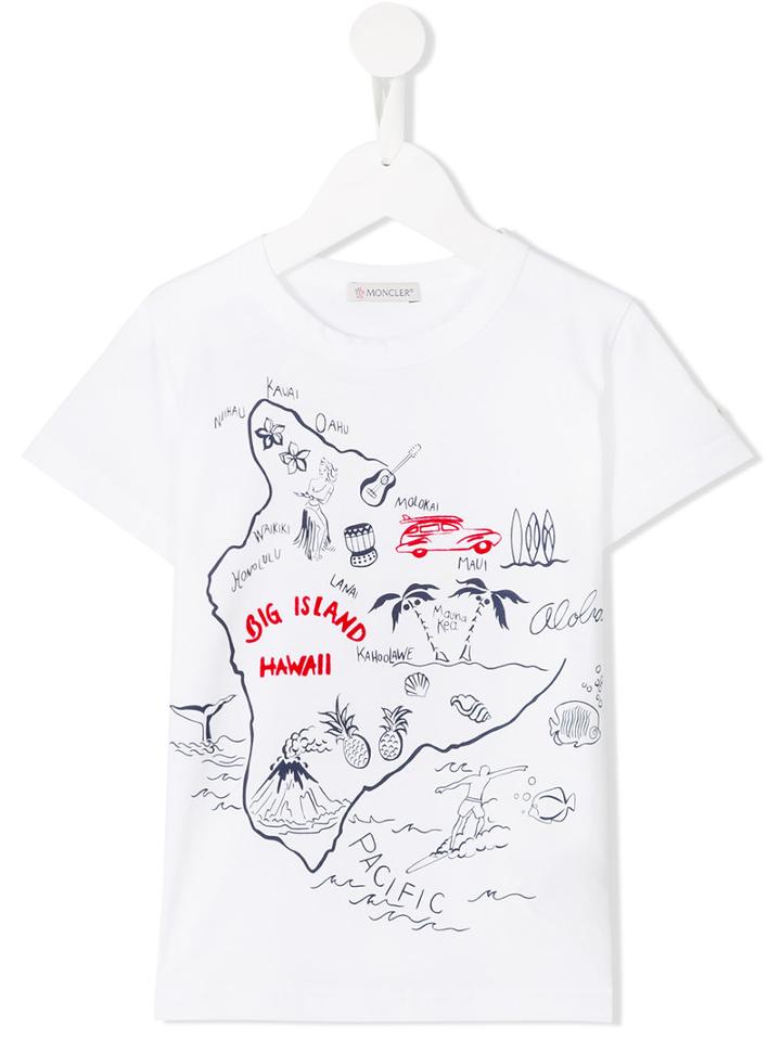 Moncler Kids Map Print T-shirt, Boy's, Size: 12 Yrs, White