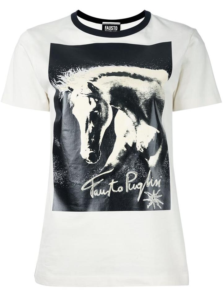 Fausto Puglisi Horse Print Logo T-shirt, Women's, Size: 40, Nude/neutrals, Cotton