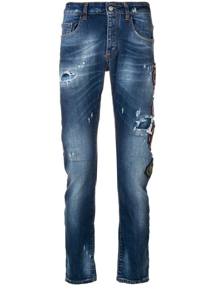Frankie Morello Patchwork Distressed Jeans - Blue