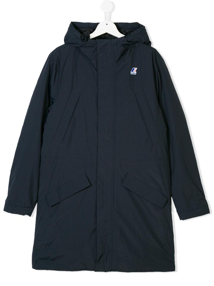 K Way Kids Teen Long Hooded Jacket - Blue