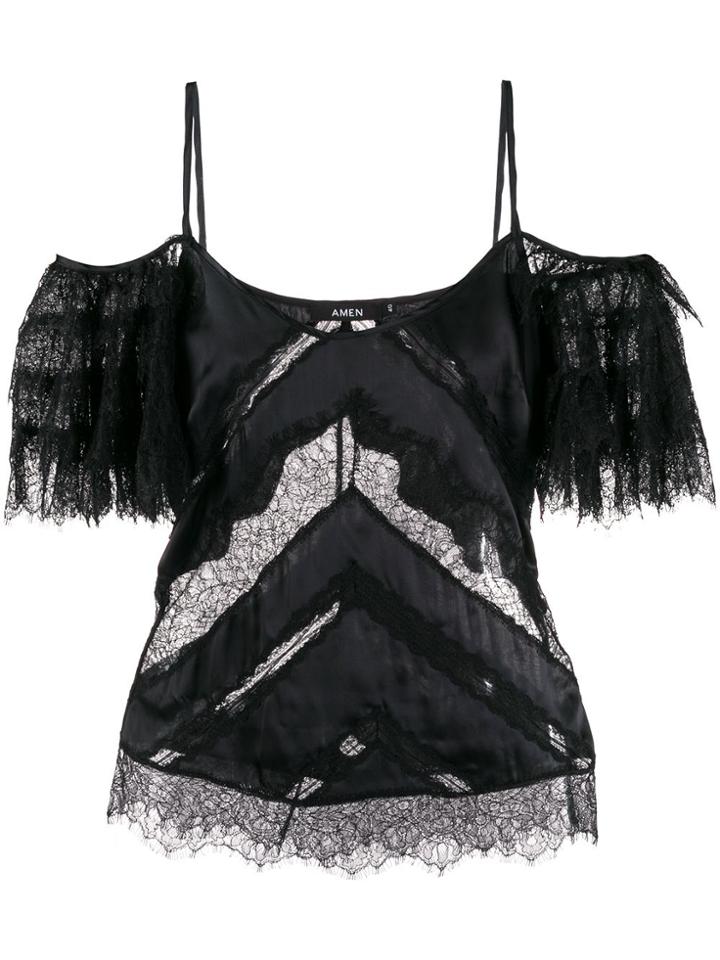Amen Lace Detail Blouse - Black