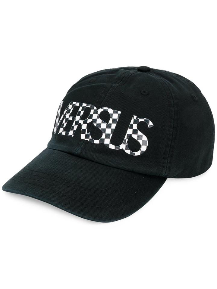 Versus Check Logo Print Baseball Cap - Black