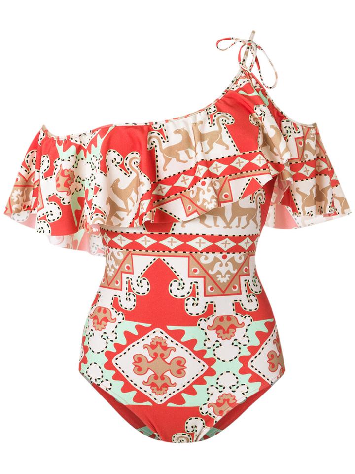 Adriana Degreas One Shoulder Printed Swimsuit - Yellow & Orange