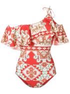 Adriana Degreas One Shoulder Printed Swimsuit - Yellow & Orange