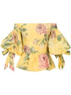 Marchesa Floral Print Off-shoulder Blouse - Yellow & Orange