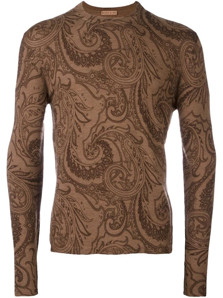 Etro Paisley Print Jumper, Men's, Size: Large, Brown, Wool
