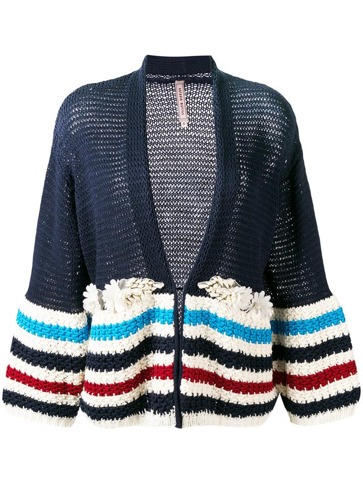 Antonio Marras Embellished Striped Cardigan, Women's, Size: Xs, Blue, Cotton/polyester/glass