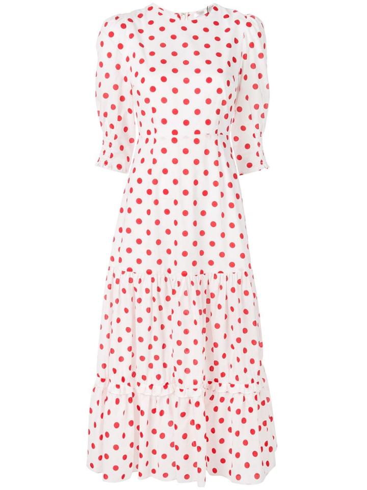 Rixo Polka Dot Midi Dress - White