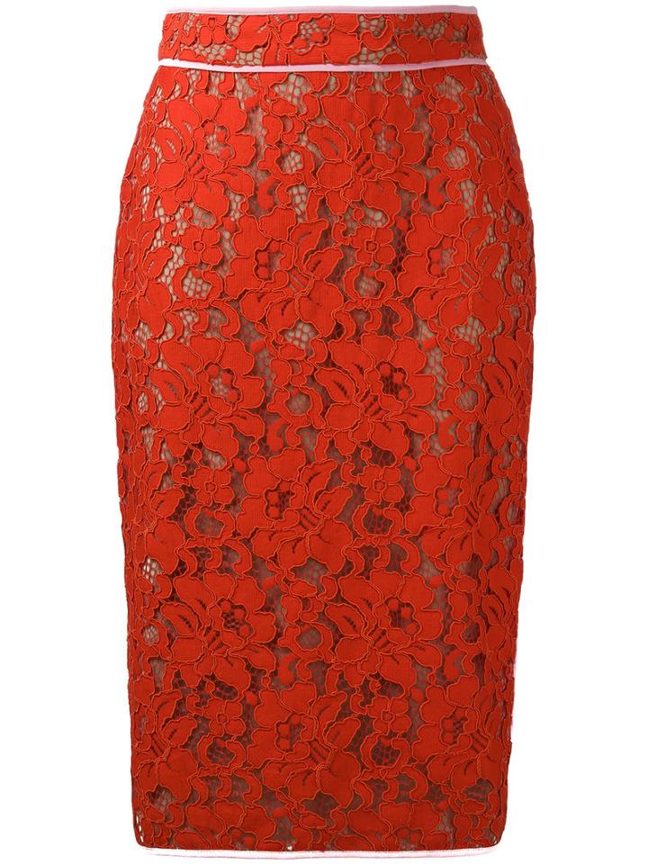 Msgm Lace Pencil Skirt, Women's, Size: 40, Yellow/orange, Cotton/polyamide/viscose/polyester