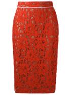 Msgm Lace Pencil Skirt, Women's, Size: 40, Yellow/orange, Cotton/polyamide/viscose/polyester