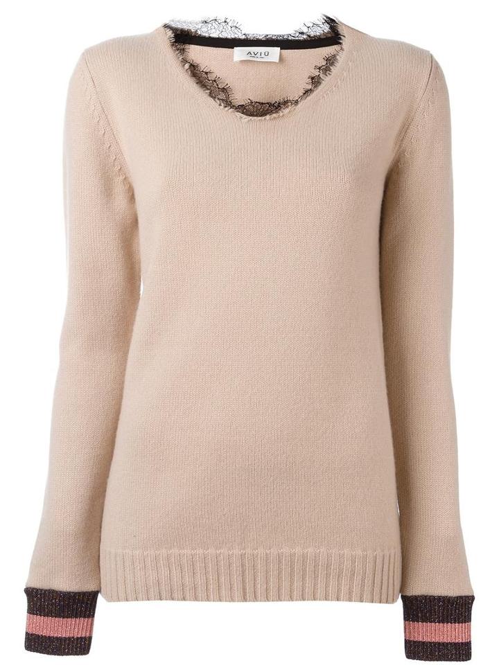 Aviù Lace Collar Jumper, Women's, Size: 42, Pink/purple, Cashmere/polyester/spandex/elastane/viscose