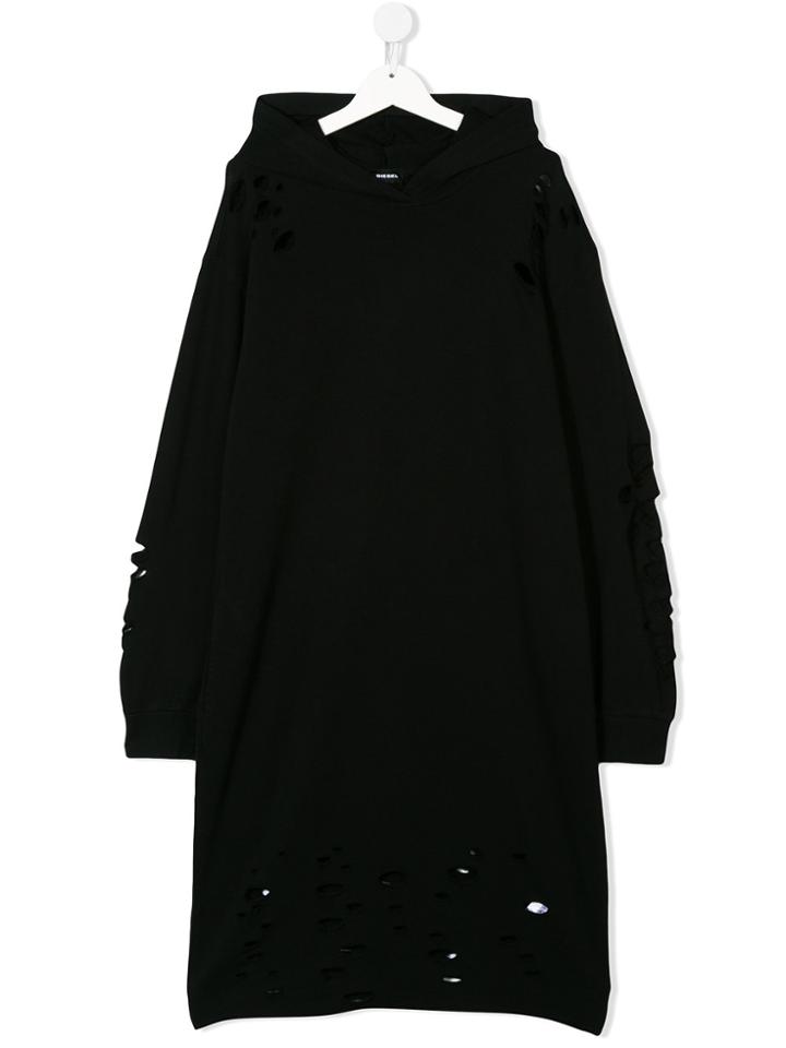 Diesel Kids Teen Distressed Hoodie Dress - Black