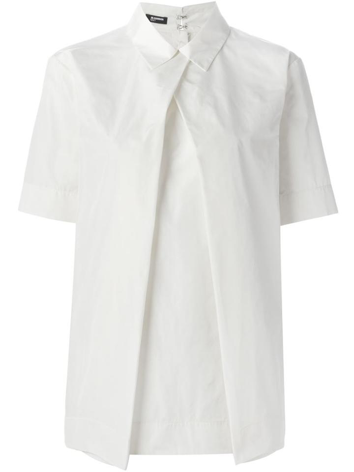 Jil Sander Navy Pleated Front Short Sleeve Shirt