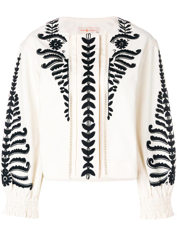 Tory Burch Embroidered Cropped Jacket - White