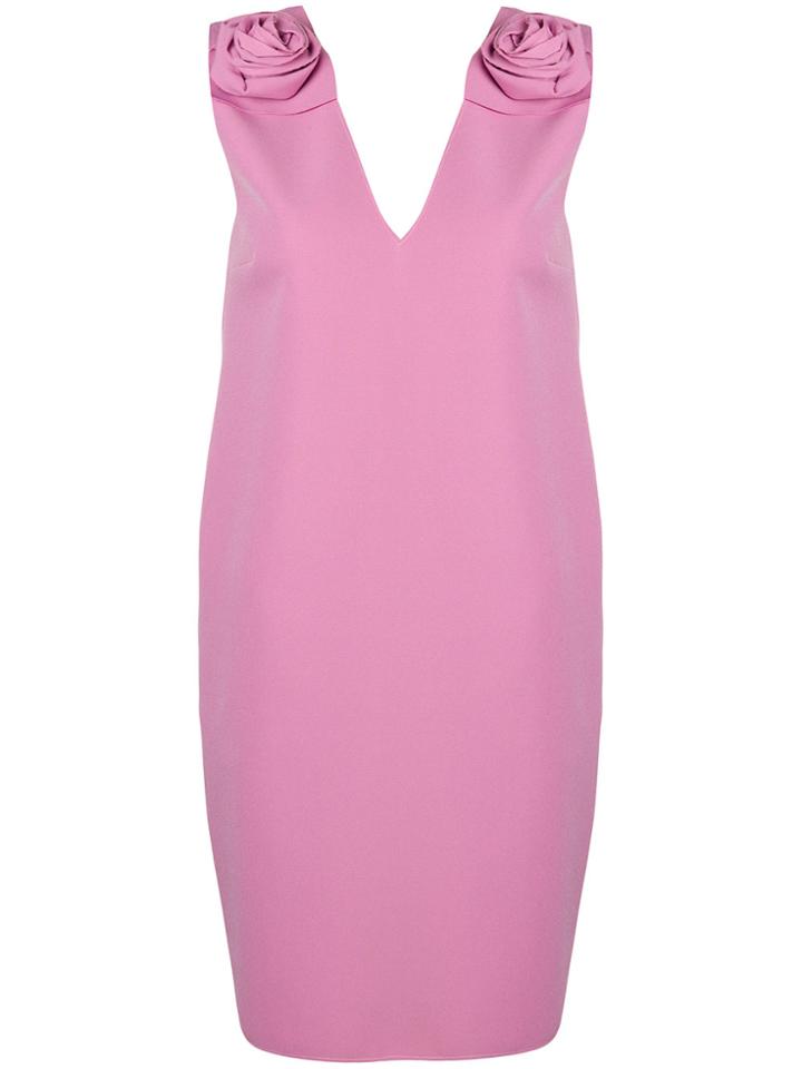 Msgm Rose Detail V-neck Dress - Pink & Purple