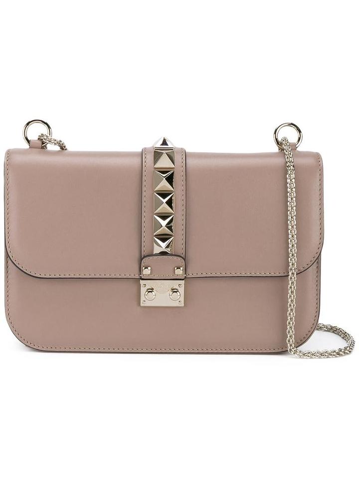 Valentino Valentino Garavani Glam Lock Shoulder Bag, Women's, Nude/neutrals, Leather/cotton/metal