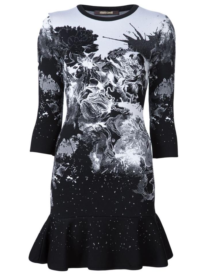 Roberto Cavalli - Knitted Printed Mini Dress - Women - Polyester/viscose - 40, Black, Polyester/viscose