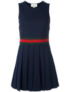 Gucci Sylvie Web Trim Pleated Dress, Women's, Size: Small, Blue, Polyamide/polyester/cotton