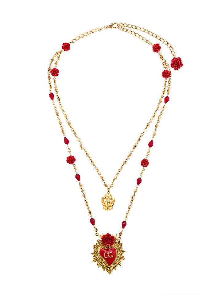 Dolce & Gabbana Sacred Heart Double Chain Necklace - Metallic