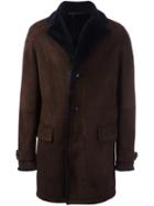 Ermenegildo Zegna Buttoned Mid Coat, Men's, Size: 52, Brown, Lamb Skin/lamb Fur