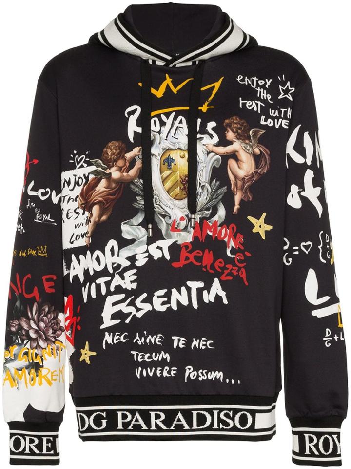 Dolce & Gabbana Graffiti Printed Silk Hoodie - Black